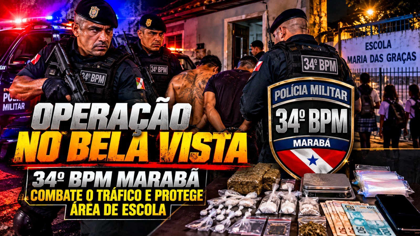 OPERAÇÃO NO BELA VISTA: 34º BPM AGE RÁPIDO E COMBATE TRÁFICO NAS PROXIMIDADES DE ESCOLA
